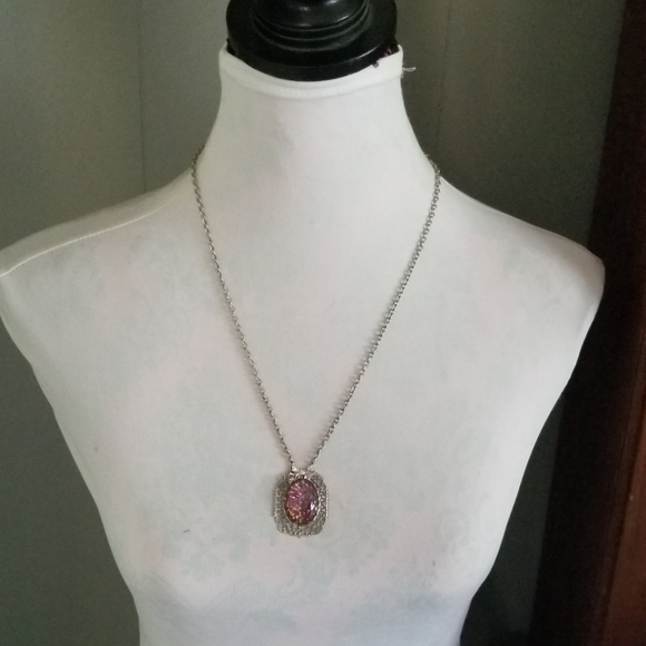 Relisted -Vintage glass dragon breath faux opal Art Deco silver tone bow - Picture 10 of 16